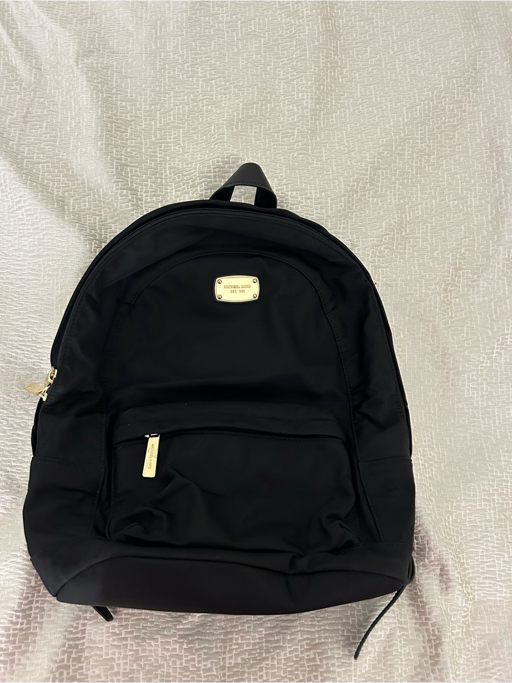 Michael Kors Black Backpack with Gold Plaque